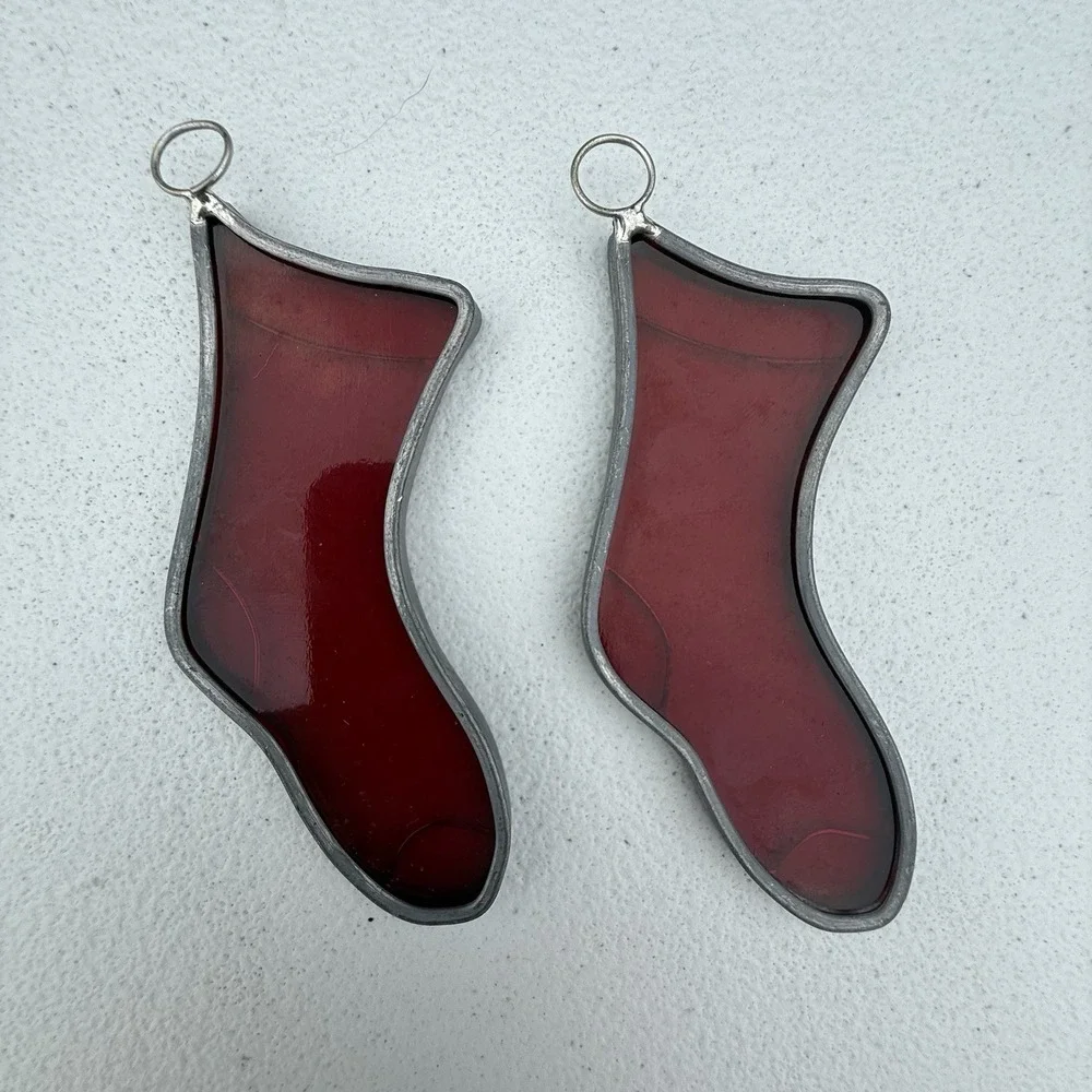 Set Of Stained Glass Christmas Stocking Ornaments‎